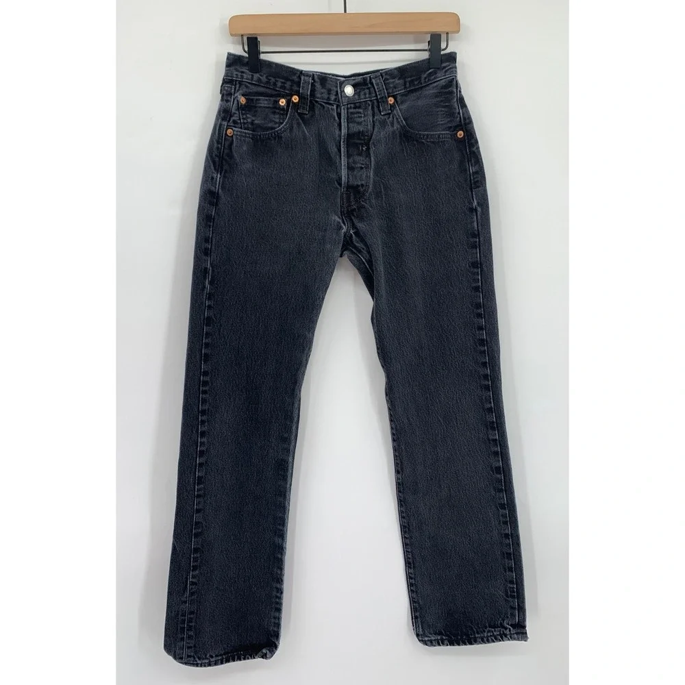 Vintage Levis 501 Jeans Mens 30x32 Black Button Fly Straight Leg Fade Denim